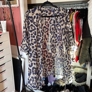 Flounce Sleeve Leopard Kimono